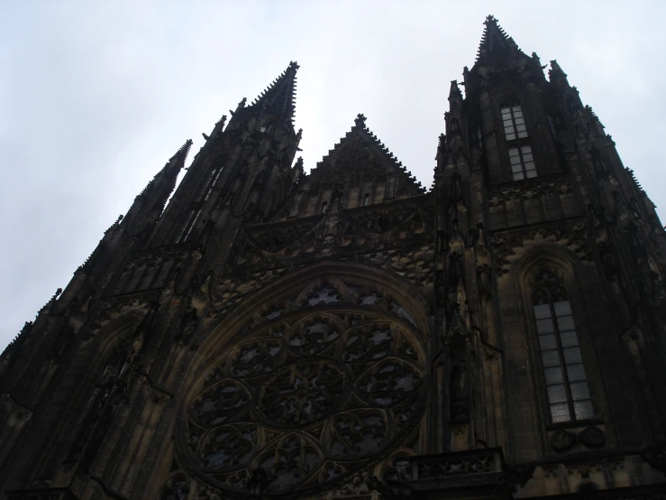 looking up at the architecture on top of the cathedral