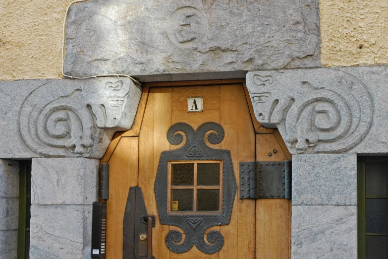 a decorative door to a building in a city