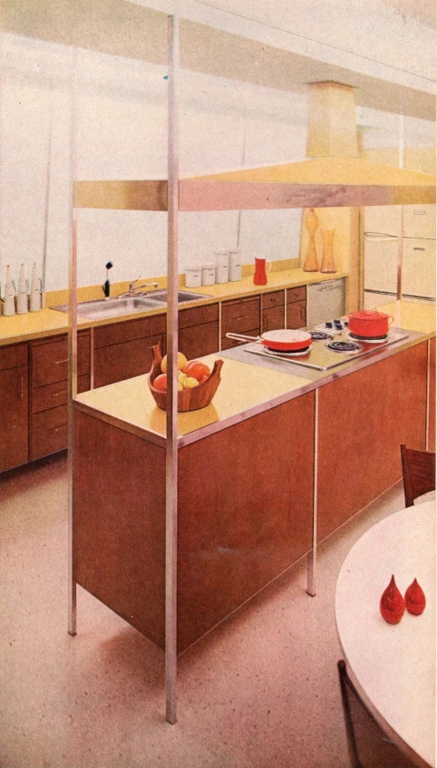 an interior view of a kitchen with a breakfast table
