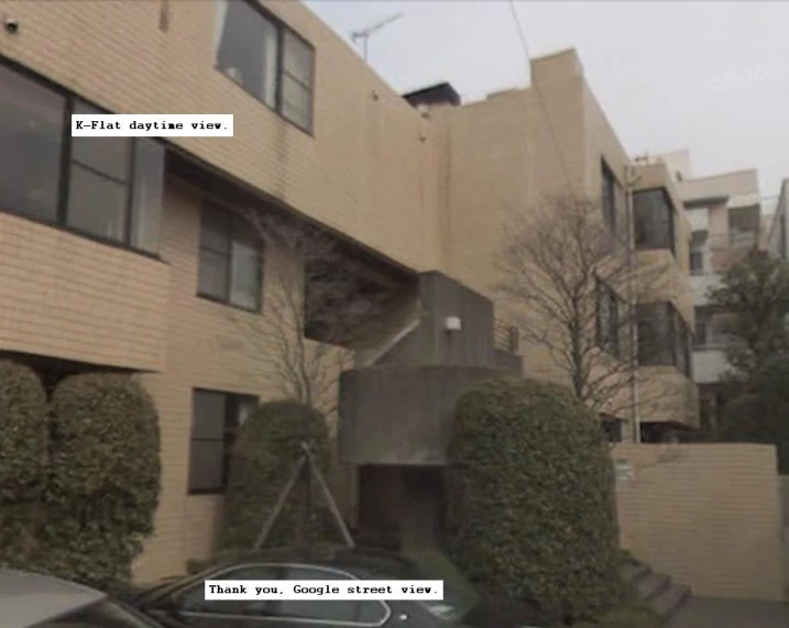 the apartment building has a fire escape in the door