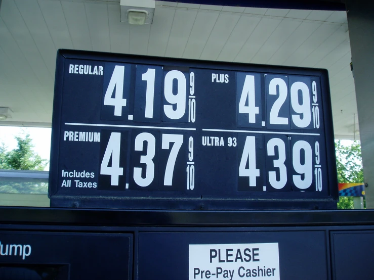 gas prices are displayed in a gas station