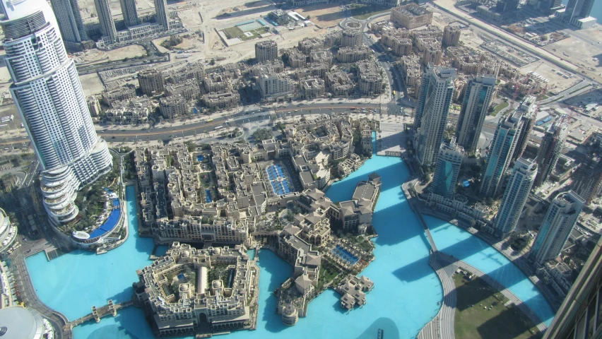 aerial view of buildings and rivers in the city