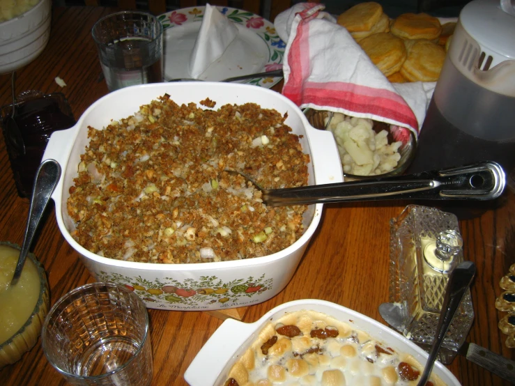 large dish of food sitting on the table
