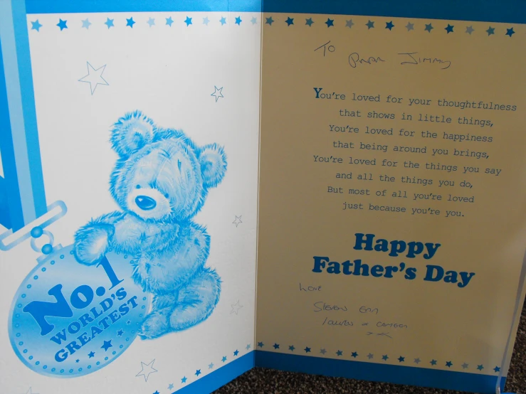 a father's day card in the shape of a teddy bear