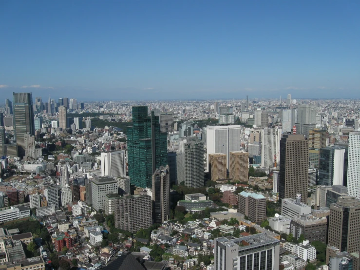 many buildings line the skyline as seen from above