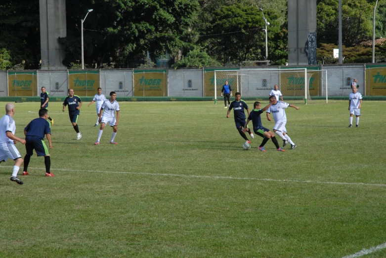 a group of people playing soccer on a field