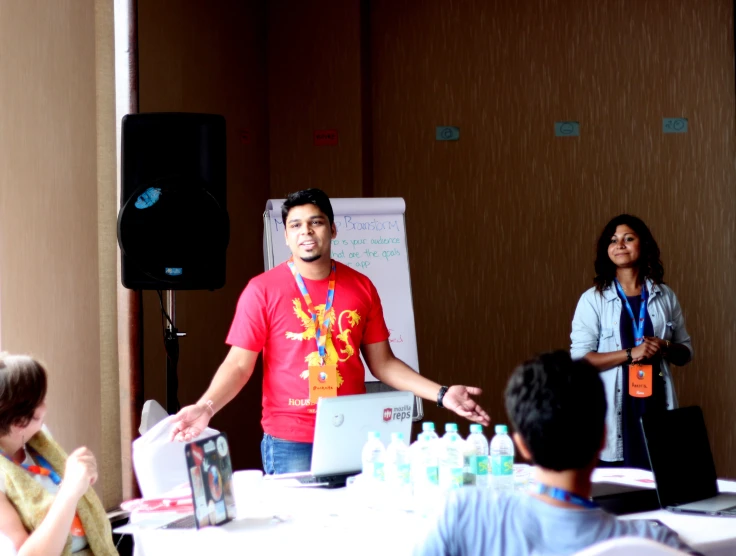 a person giving a talk at an event