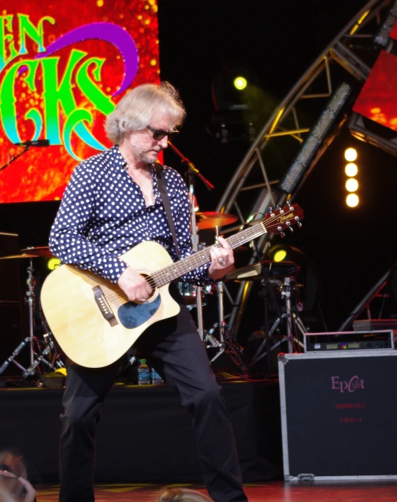 a man standing with a guitar on stage