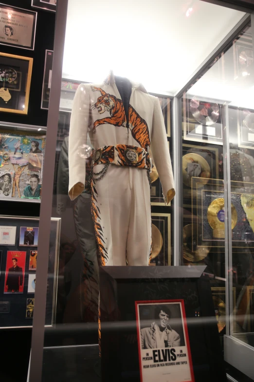 elvis memorabilia is in a display case