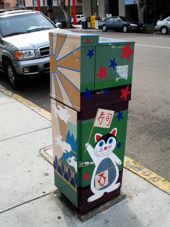 the colorful wooden box has been painted on