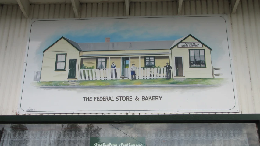 there is a sign for the federal store & bakery