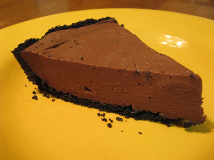 a yellow plate topped with a piece of cake