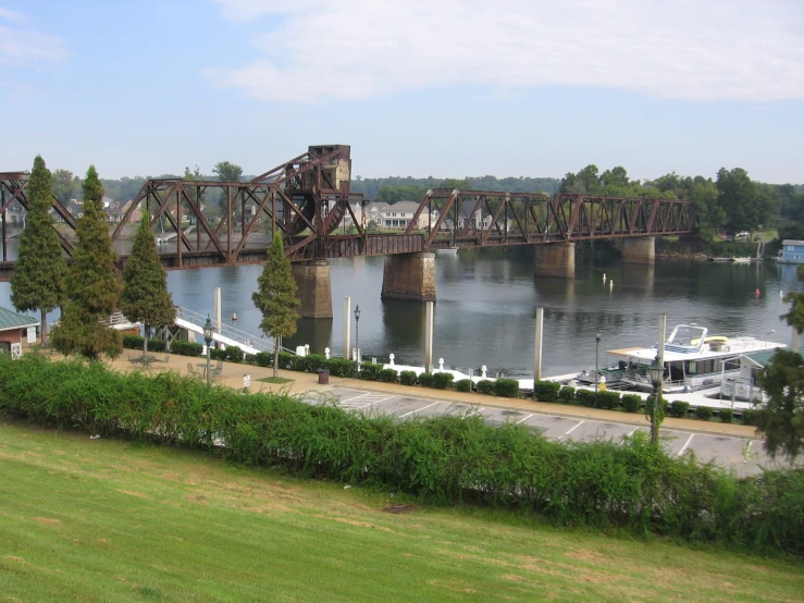 a train trestle crossing over the top of a bridge