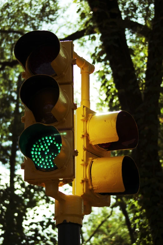 a green signal on the side of a pole