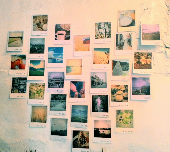 there is a lot of polaroid pographs on the wall