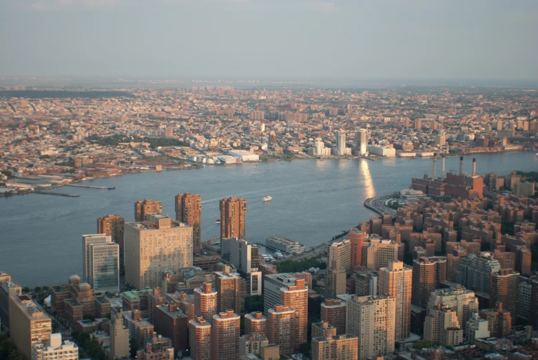 a large body of water surrounded by tall buildings