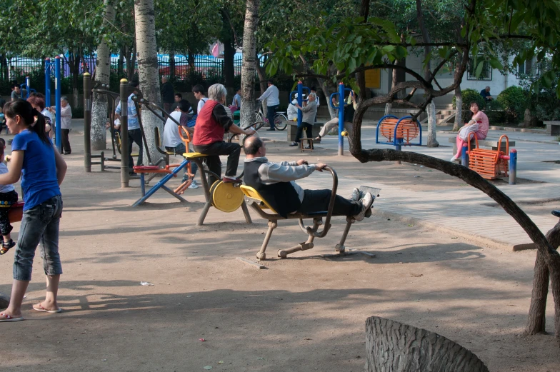 a man on a miniature dog riding a toy horse