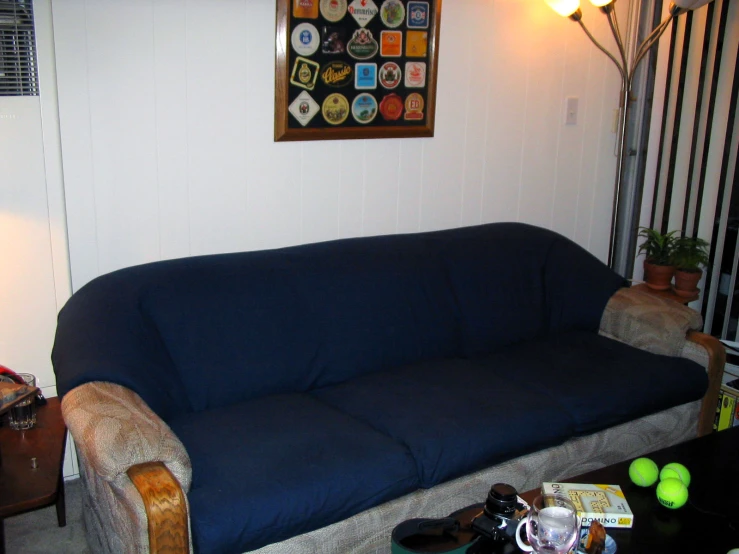 a couch with two arm pillows in a living room