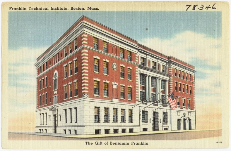 a vintage drawing of a red brick building