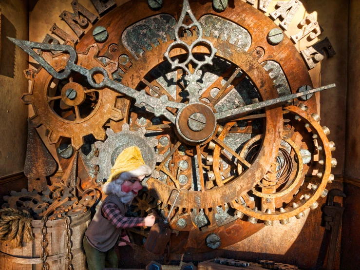 a person holding an object near a clock