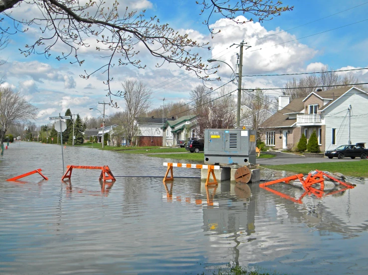 a street that has water flooding on it