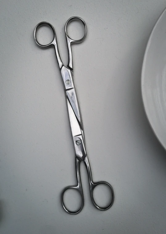 a pair of scissors that are on a plate