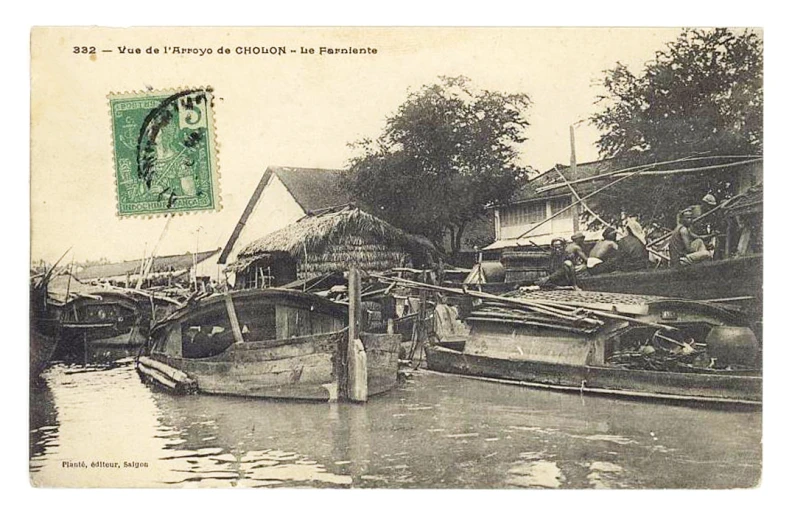 a postcard shows many boats on the water