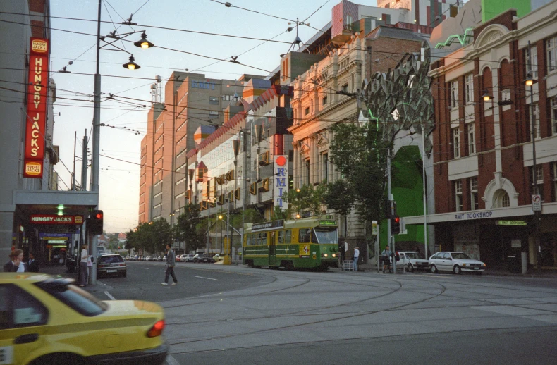 there is an urban setting at sunset with no cars