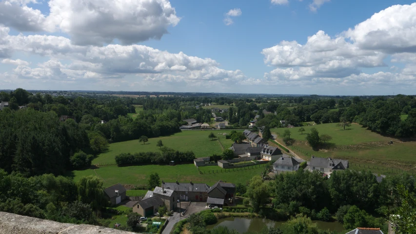 aerial view of a country village with several houses