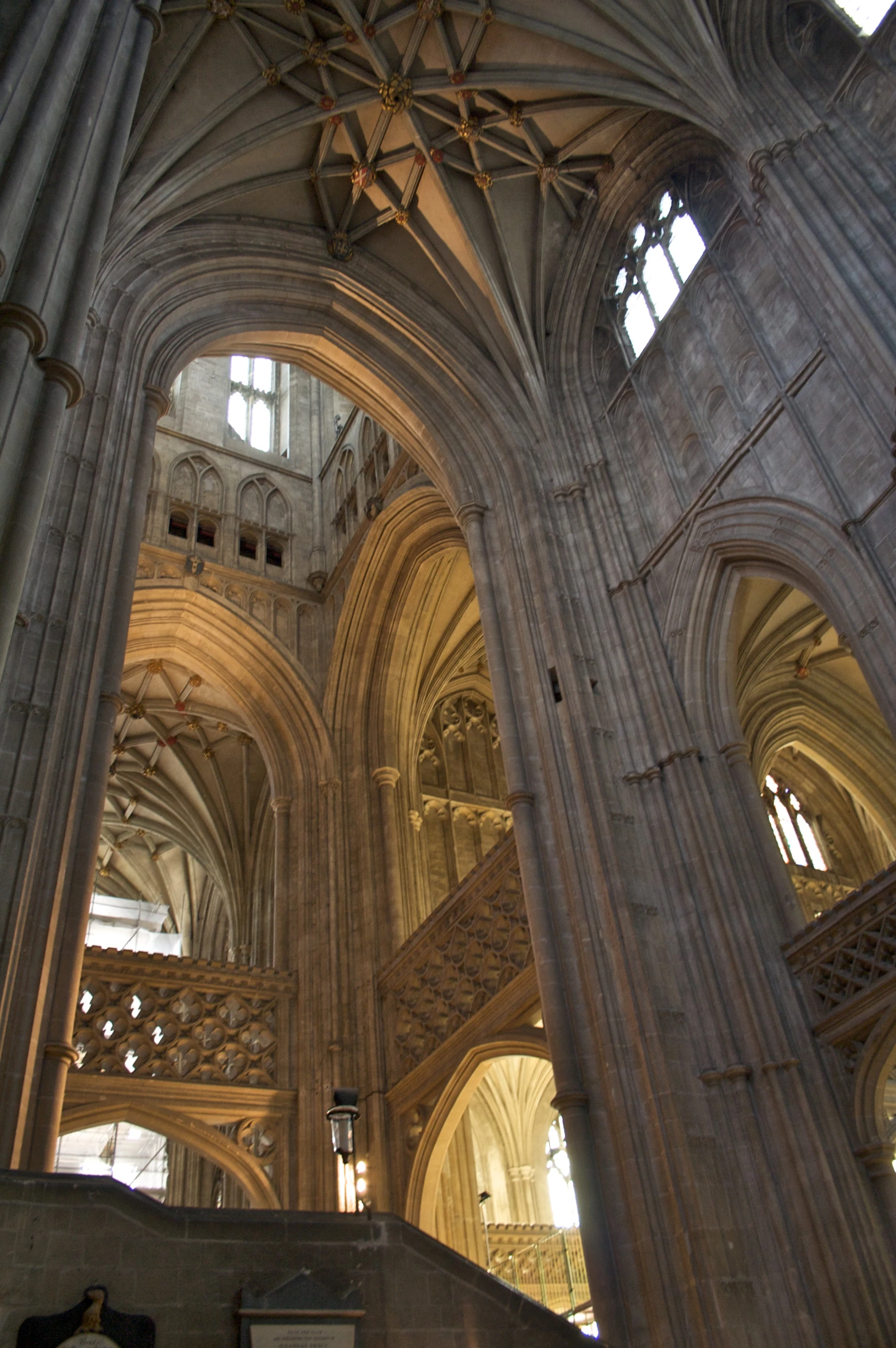 the cathedral ceiling and columns of an ancient building