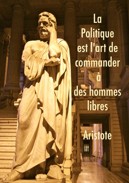 a statue in a room with a quote that says, la politique est art de commander des hommes libes