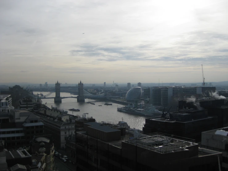 a view of a river from the top of a tall building