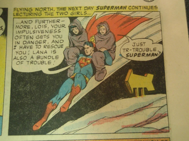 a comic book page featuring superman on a boat and other stories
