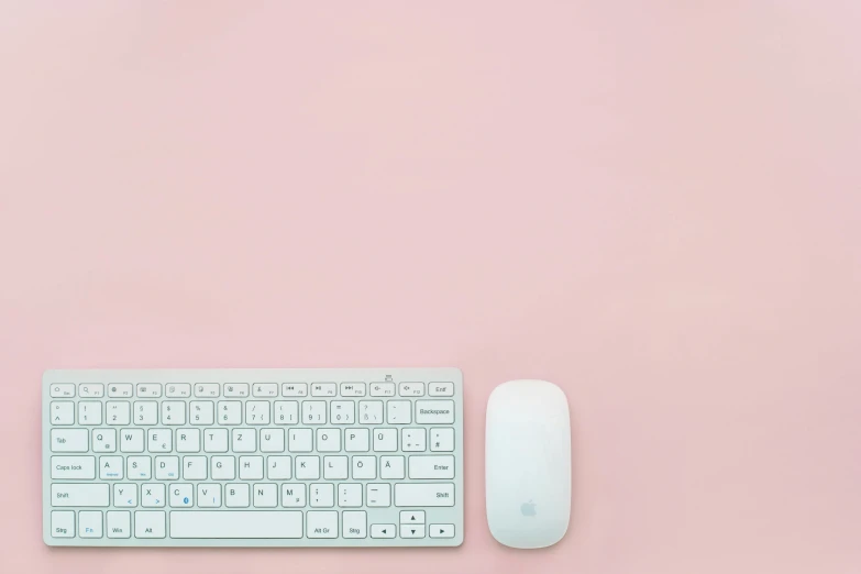 a computer keyboard and mouse on a pink surface, by Carey Morris, minimalism, white, background image, instagram picture, designer product