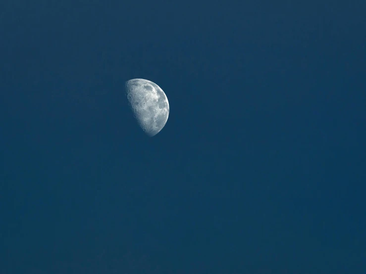 the moon is shining brightly in the blue sky, by Peter Churcher, unsplash, minimalism, shot on sony a 7, grey, wide