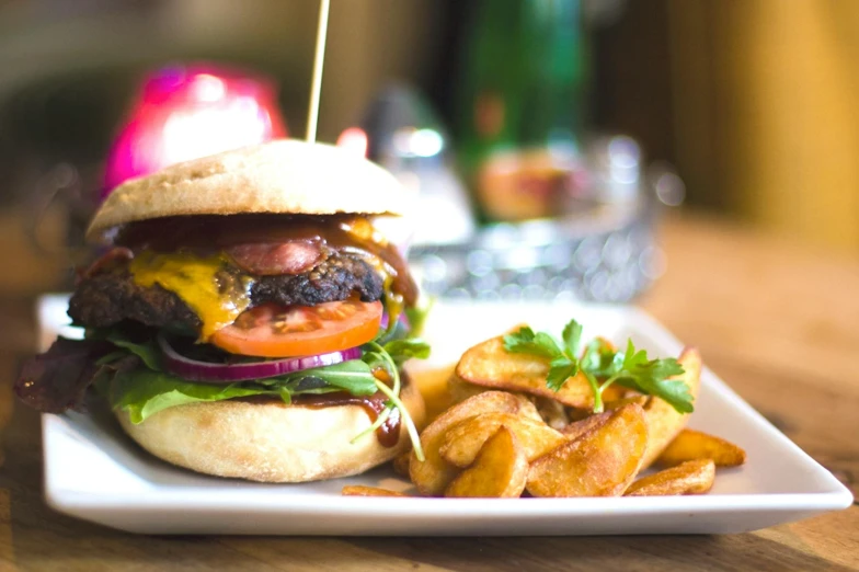 a close up of a plate of food on a table, by Joe Bowler, unsplash, cheeseburger, 🦩🪐🐞👩🏻🦳, style of chippy, profile image