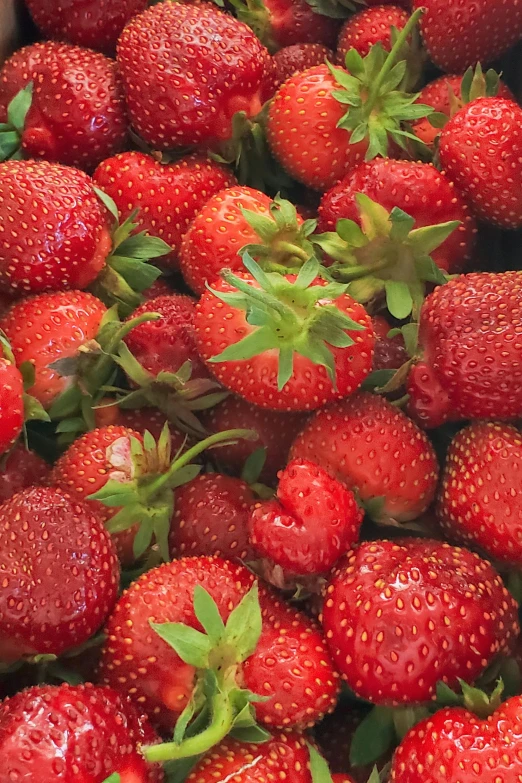 a close up of a bunch of strawberries, award-winning crisp details”, vibrantly lush, mixed, various sizes