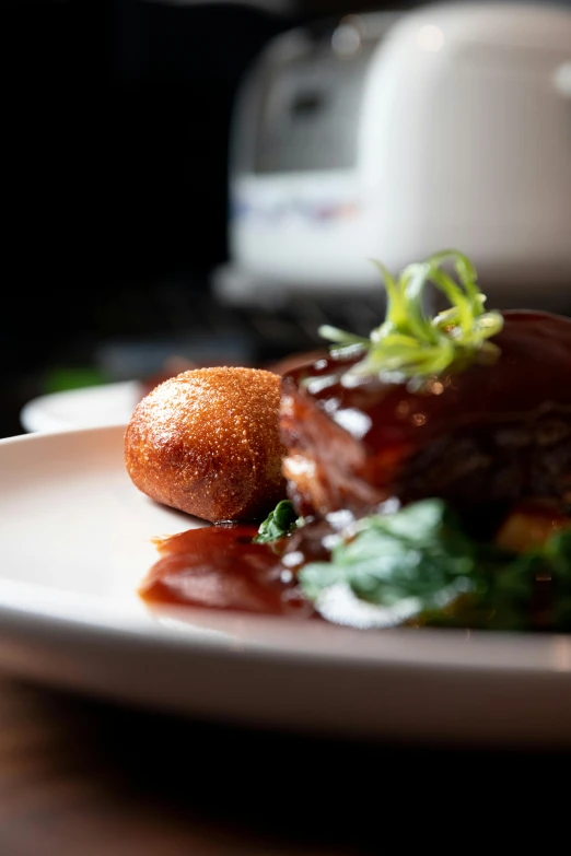 a close up of a plate of food on a table, molten, cheeks, meatloaf, mint