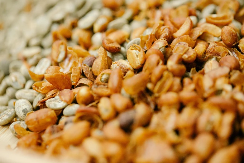 a bowl filled with seeds sitting on top of a table, a macro photograph, by Julia Pishtar, pexels, renaissance, made of baked beans, organic biomass, face closeup, madagascar