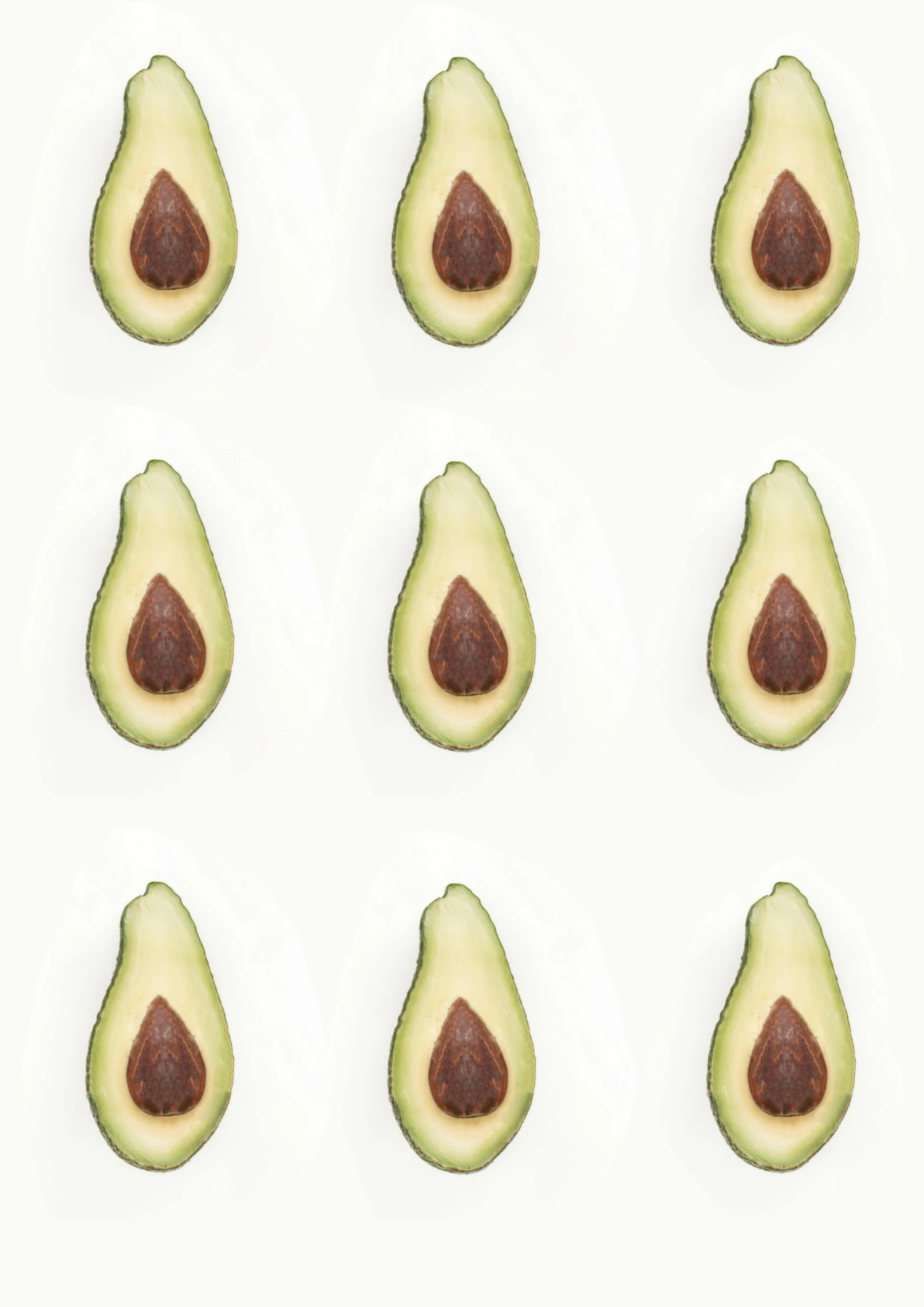 a number of sliced avocados on a white surface, an illustration of, inspired by david rubín, trending on pexels, repeating pattern, panel, 6 pack, 🍸🍋