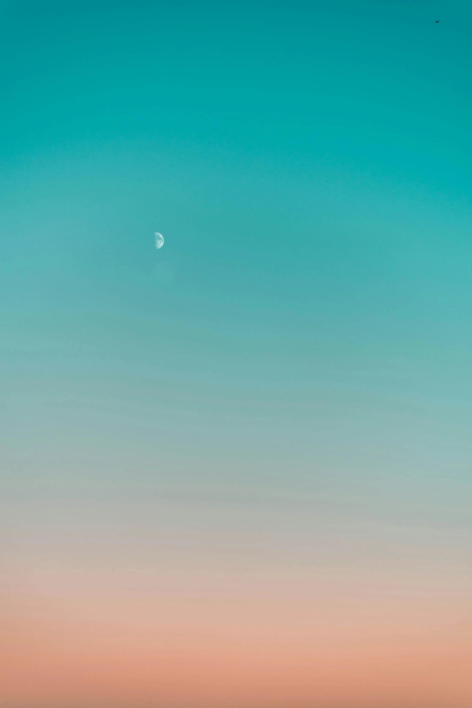 a large body of water with a moon in the sky, a minimalist painting, by Werner Gutzeit, unsplash, postminimalism, teal gradient, shot at golden hour, the apple and the moon, ✨🕌🌙