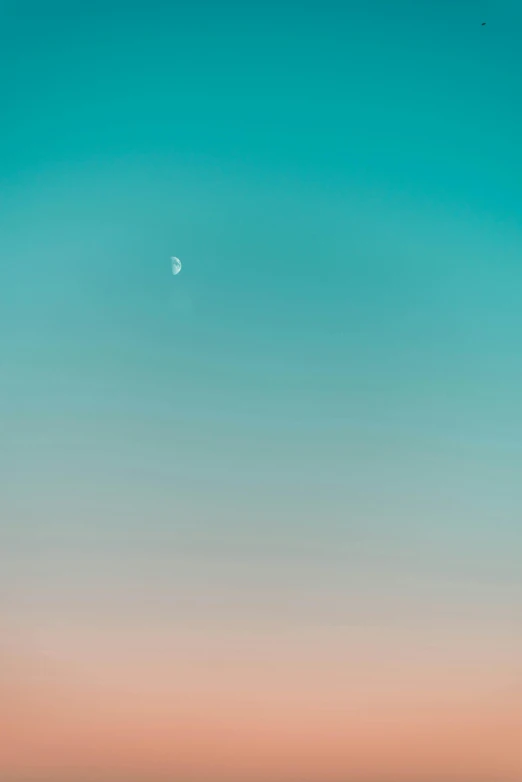a large body of water with a moon in the sky, a minimalist painting, by Werner Gutzeit, unsplash, postminimalism, teal gradient, shot at golden hour, the apple and the moon, ✨🕌🌙