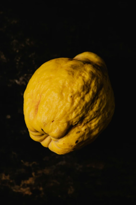 a close up of a lemon on a table, by Peter Churcher, unsplash, hyperrealism, venus of willendorf, slime mold, high quality photo, cuba