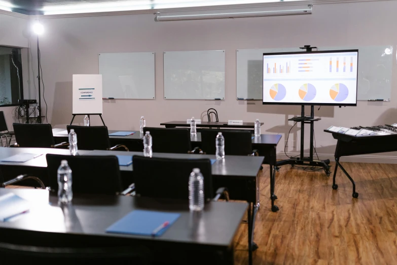 a conference room with tables, chairs, and a projector screen, a portrait, unsplash, ashcan school, profile image