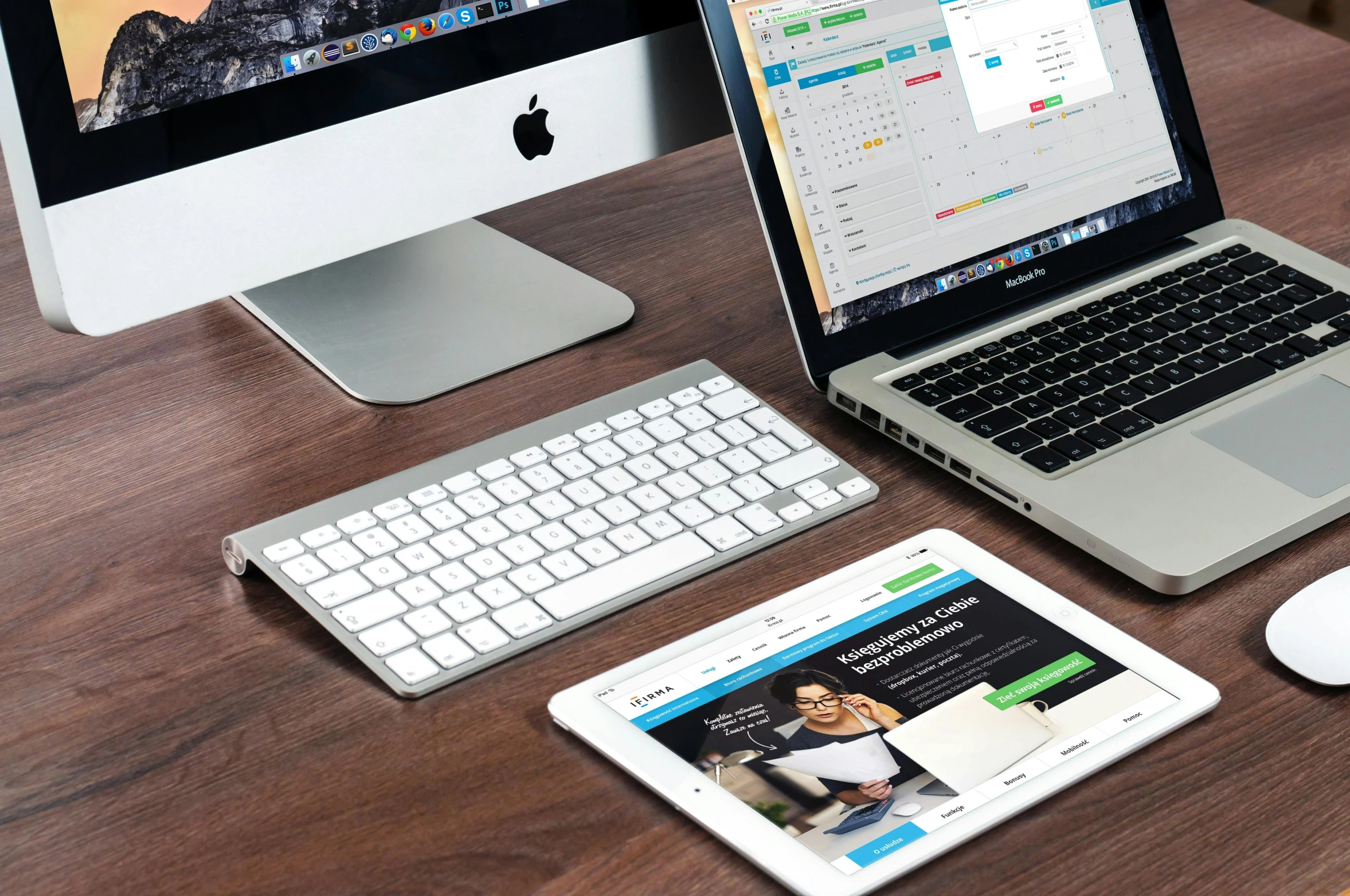 a desktop computer sitting on top of a wooden desk, 9 9 designs, laptops, ipad pro, thumbnail