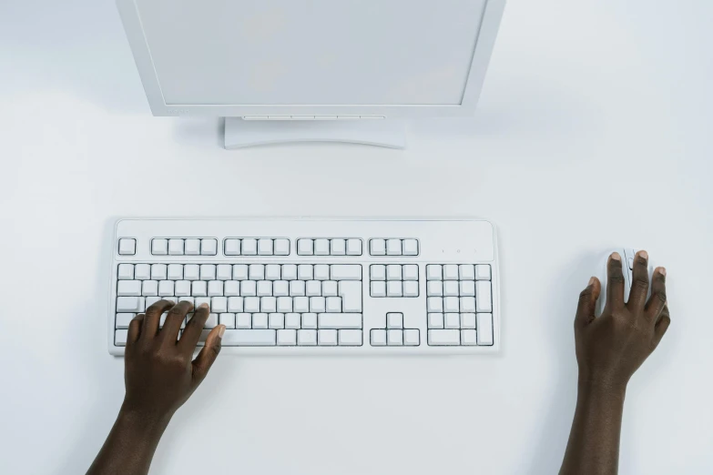 a person is typing on a computer keyboard, a computer rendering, by Carey Morris, trending on unsplash, white background : 3, afro tech, wide high angle view, ignant