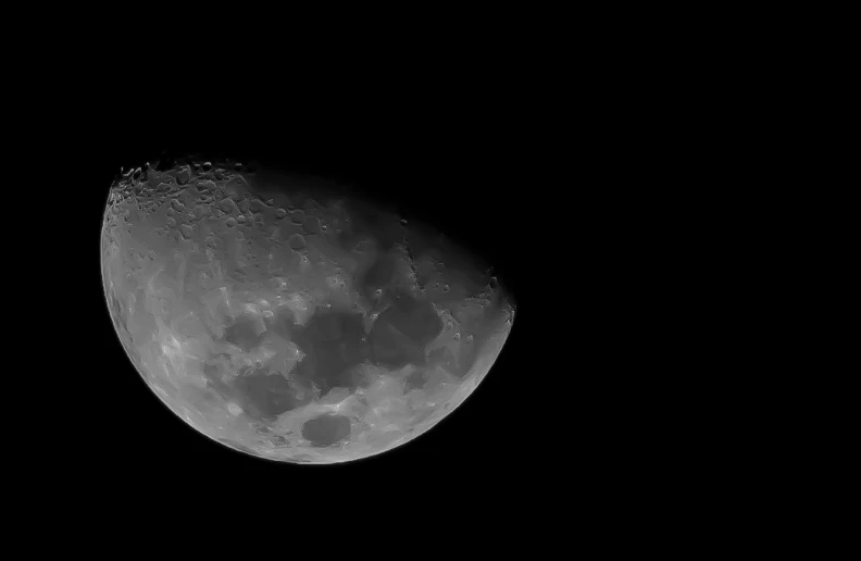 a black and white photo of the moon, a macro photograph, pixabay, close-up!!!!!!, calm night. over shoulder shot, highly detailed # no filter, blue