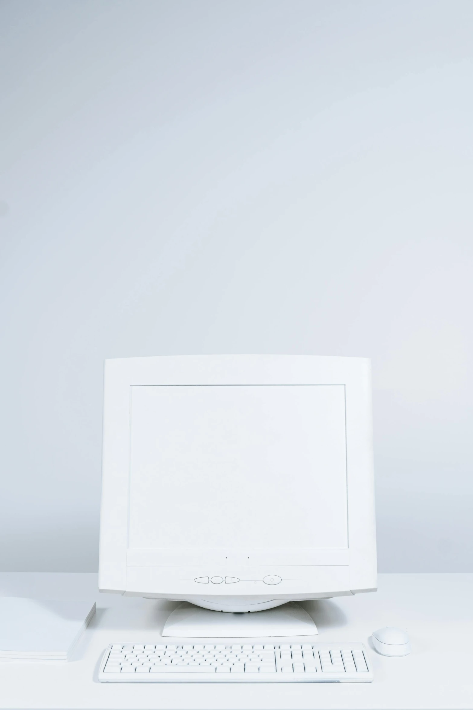 a desktop computer sitting on top of a white desk, a minimalist painting, unsplash, postminimalism, 2 0 0 1, medical photography, square face, white plastic