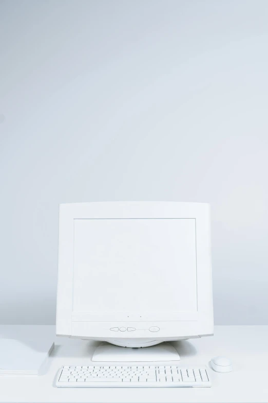 a desktop computer sitting on top of a white desk, a minimalist painting, unsplash, postminimalism, 2 0 0 1, medical photography, square face, white plastic
