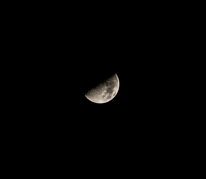 the moon is lit up in the dark sky, a picture, by Awataguchi Takamitsu, minimalism, black, low iso, instagram post, half moon